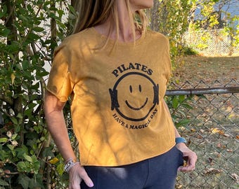 Pilates Magic Circle Crop T-Shirt. Smiley Face, Have a Magical Day