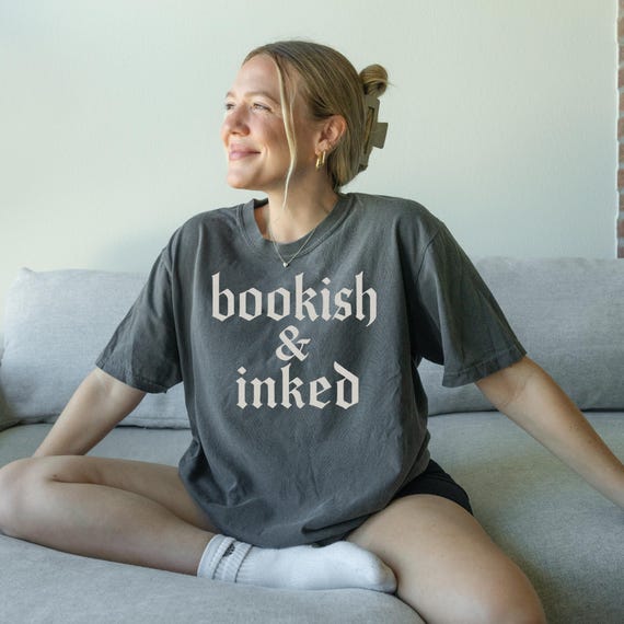 Bookish & Inked Comfort Colors Tee | Book Lover Tattoo Shirt | Reader Aesthetic T-Shirt | Books and Tattoos Top | Bookish Graphic Tee