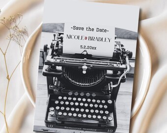Literary Save the Date Card: Storybook Library Wedding (Canva Template, Digital Download