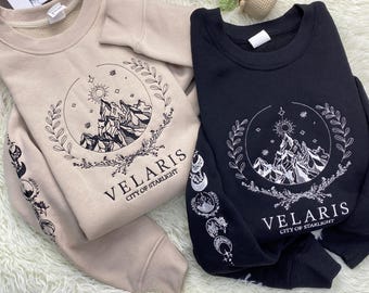 Velaris ACOTAR besticktes Sweatshirt, Velaris Stadt des Sternenlichts bestickter Hoodie, Das Nachtgericht Shirt, SJM Pullover, Gericht der Träume