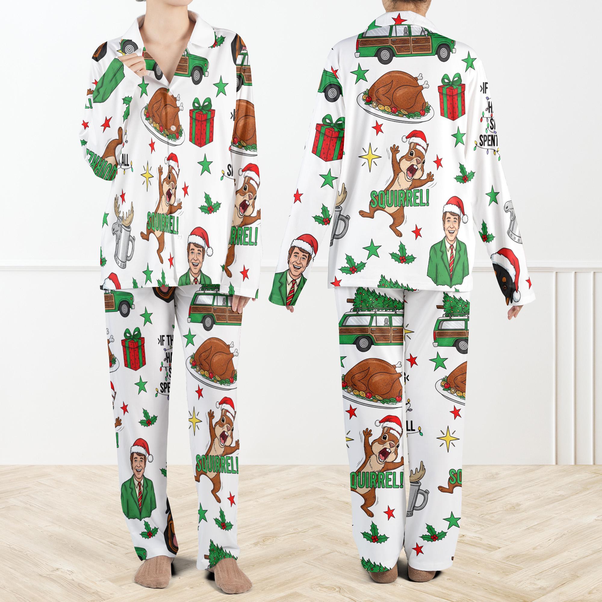 Discover Christmas Vacation Clark Silky Satin Pajama Set For Women, Funny Christmas Pajamas, Squirrel Holiday PJs, Retro Movie Inspired Sleepwear Set