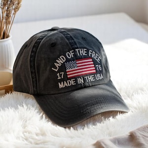 Gorra bordada con la bandera de EE. UU.: Gorra de béisbol vintage lavada Land of the Free