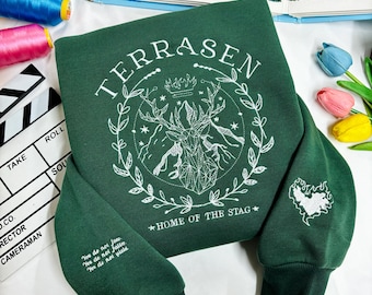 Terrasen besticktes Sweatshirt, Terrasen Hoodie, Benutzerdefinierte Feuerherz Stickerei, Thron aus Glas Shirt, SJM Merch ACOTAR Shirt, Terrasen Shirt