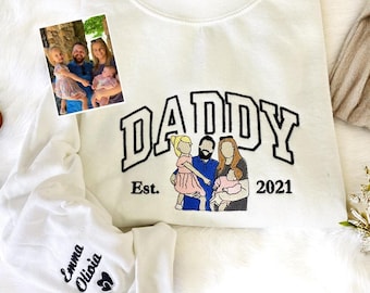 Custom Embroidered Dad Sweatshirt with Photo, Custom Embroidered Hoodie, Gift for Dad, Memorial Shirt for Dad, Dad Picture, Portrait Shirt