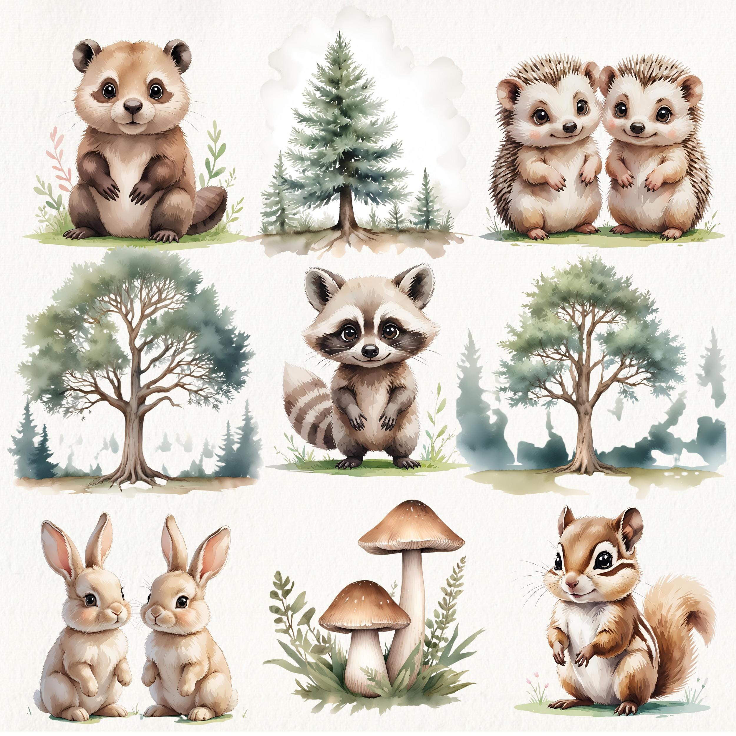 Watercolor Woodland Animals Clipart: Forest Creatures PNG (digital ...