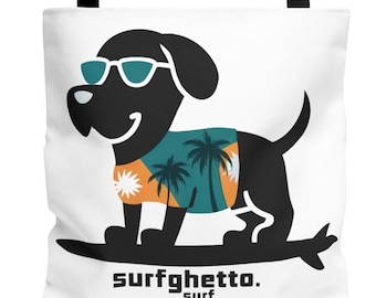 Surfer Dog Tote Bag, Beach Bag, Hawaiian Shirt, Sunglasses, Beach Lover Gift, Dog Lover Gift