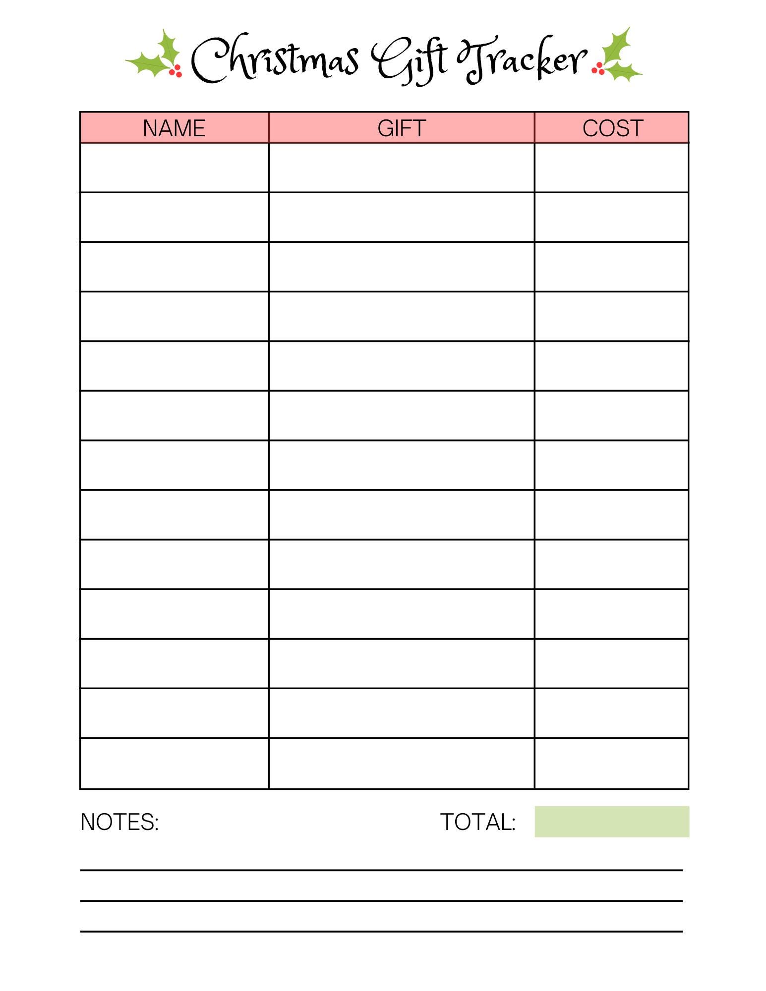 Printable Christmas Gift Tracker - Holiday Shopping List & Budget ...