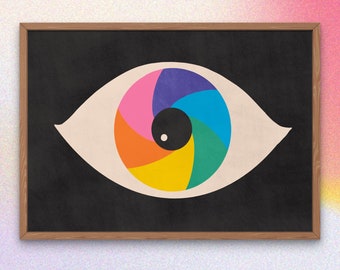 Rainbow Eye ART PRINT - Vintage Psychedelic Poster - Retro Colorful Art Print, Evil Eye, 60s 70s Graphic Wall Decor