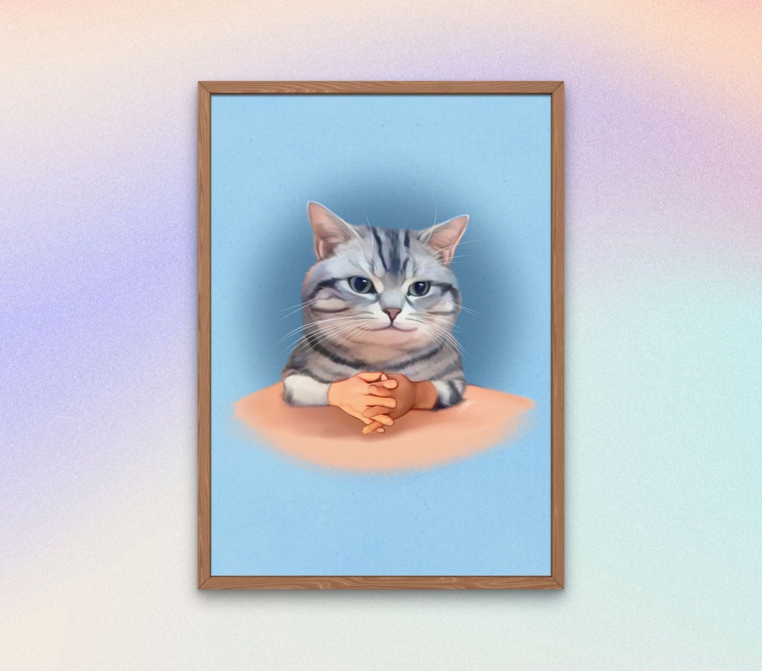 Cat With Hands ART PRINT Funny Meme Kitten Poster Cute Cat Painting - Etsy