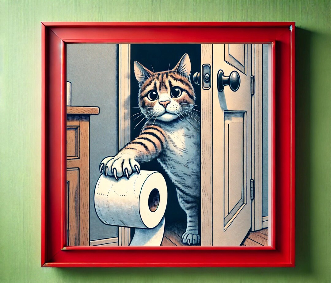 Funny Cat Toilet Paper Wall Decor, Cat Art Print, Humorous Bathroom ...