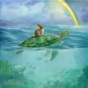 Isabella and the Turtle ,Watercolor Paper Print, Giclee, Isabella