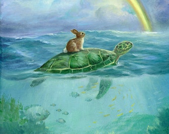 Isabella and the Turtle ,Watercolor Paper Print, Giclee, Isabella