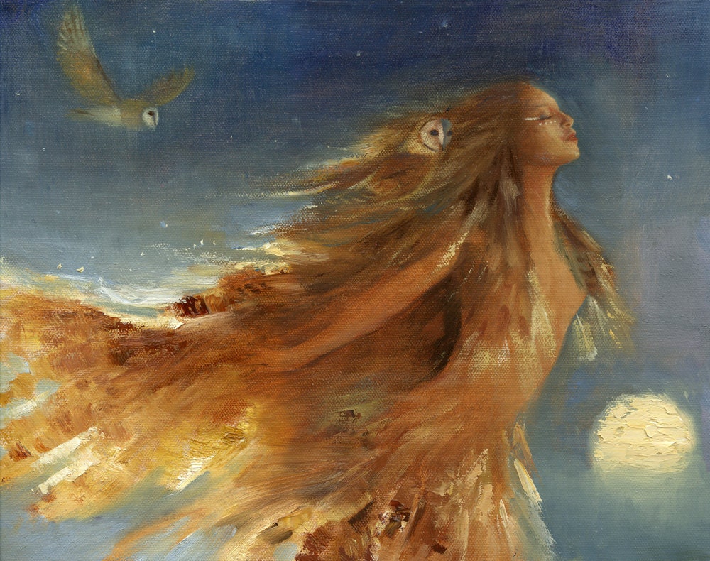 Owl Woman 14x11 Archival Print on fine art paper | Etsy