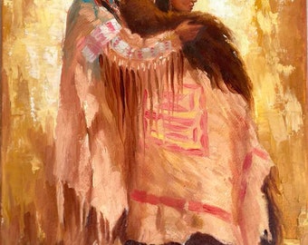 SALEOriginal Painting Buffalo Robe 11x14 oil on canvas