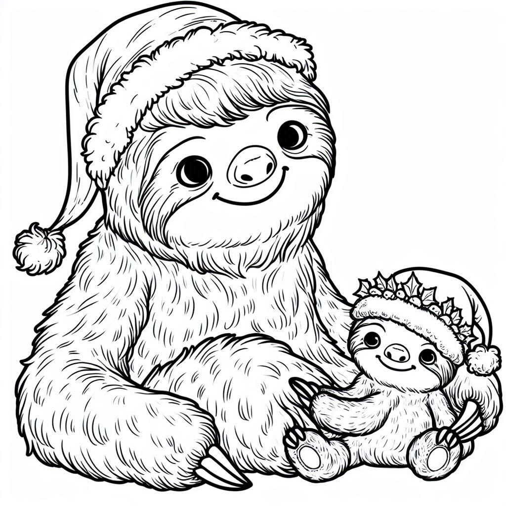 Christmas Mum and Baby Sloth Colouring Sheet Set of 4 - Etsy