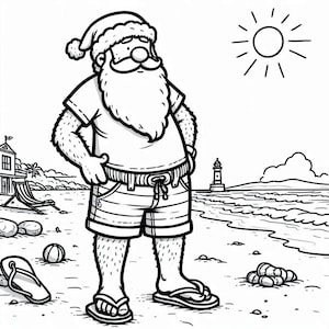 Santa on a beach, Australian Christmas colouring sheet