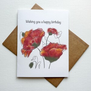 Rode klaprozen tekening Happy Birthday - blanco binnenkant - handgemaakt in Pennsylvania