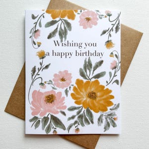 Primroses Bordüre Grußkarte zum Geburtstag - innen leer - handgemacht in Pennsylvania