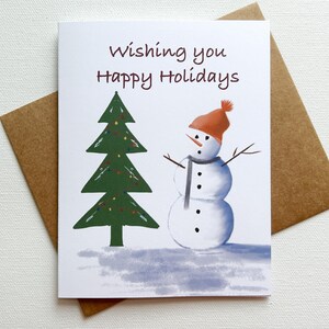 Kerstboomsneeuwpop "Wish you Happy Holidays"-wenskaart - blanco binnenkant - handgemaakt in Pennsylvania