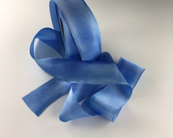 1.5"  Hand Painted SKY BLUE SILK  Satin Ribbon Hanah Blue Skies 2 + yards