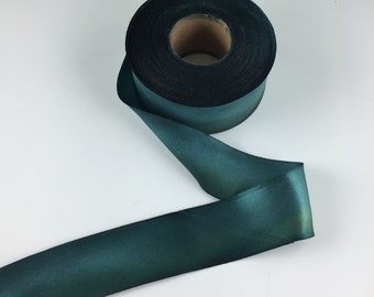 1.5"  SEA GREEN SILK Satin Hand Painted Ribbon Hanah  Sea Goddess Wedding Greenery 2+ yards