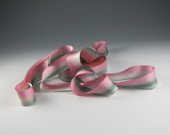 1" PINK and GRAY SILK Satin Ribbon  Hanah  Lovey Dovey  3 yard length