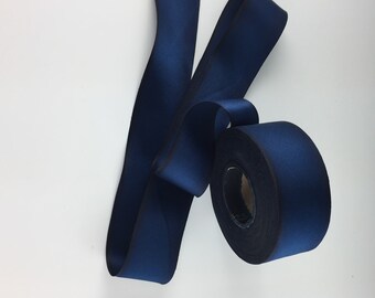 1.5" NAVY BLUE SILK Satin Hand Painted Ribbon Hanah   Sapphire Wedding Decor 2+ yards