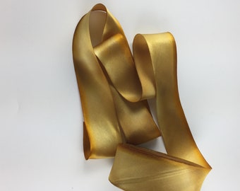 1.5"  HAND PAINTED GOLD Jewel Tone Silk Satin Ribbon Hanah Midas Touch 2 + yards