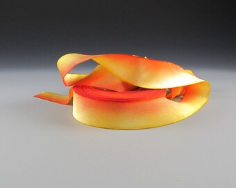 1" Hand Painted YELLOW ORANGE SILK Satin Ribbon Yellow Orange Hanah Rudbekia   3 Yard length