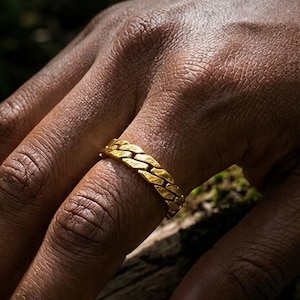 14K Gold Cuban Chain Ring: Minimalist Curb Ring Silver Plated Jewelry image 1