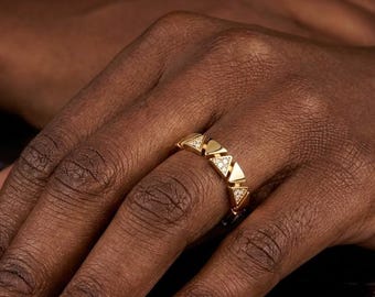 14K Gold Geometric Wedding Band: Triangle Stacking Ring Dainty Triangle Jewelry