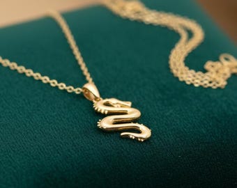 Sterling Silver Dragon Pendant Necklace - Chinese Mythology Charm