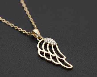 Collar de alas de ángel en plata de ley: regalo de joyería minimalista, gargantilla de circonitas cúbicas.