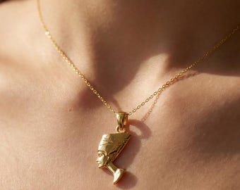 18Kゴールド ネフェルティティペンダントネックレス、エジプト