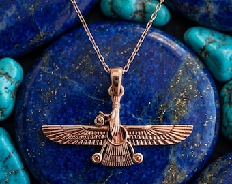 14K guldpläterat Ahura Mazda-hänge: Faravahar-halsband i sterlingsilver