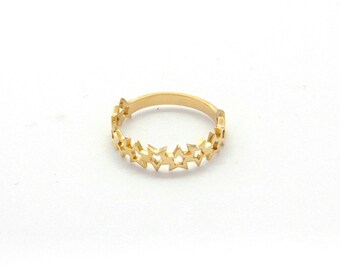 14K Gold Plated Star Ring, Silver Half Band Ring