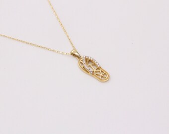 925 Sterling Silver Slipper Necklace, Gold Pendant Charm
