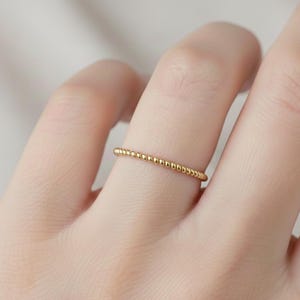 14k Solid Gold Bead Ring: Minimalist Dotted Stacking Band