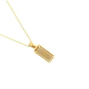 Gold Plated Bullion Motif Dangle 18K Necklace,Necklace Bank Bar Vertical Pamp Pendant,Gold Chain Necklace,Silver Plated Bullion Pendant,Gift