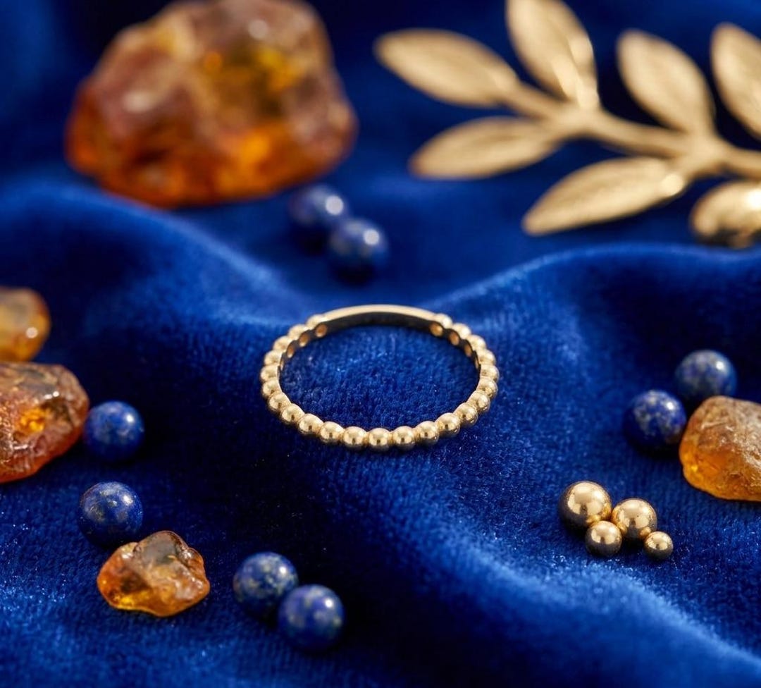 14k Solid Gold Bead Ring: Dainty Stacking Band - Etsy
