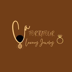 May include: A gold logo with the text "FORTYFOUR Luxury Jewelry" and a stylized image of an earring with a diamond.