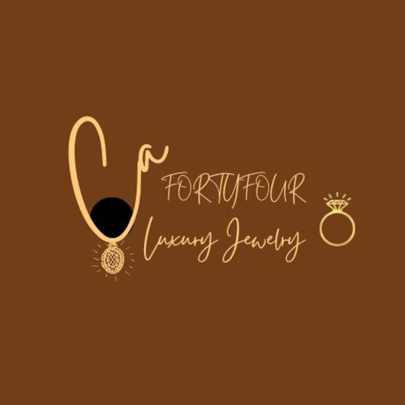 May include: A gold logo with the text "FORTYFOUR Luxury Jewelry" and a stylized image of an earring with a diamond.