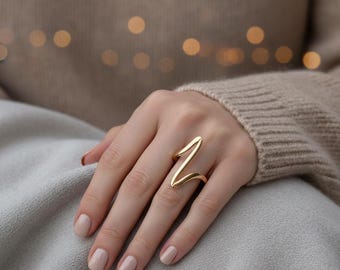 Handmade Sterling Silver Abstract Wave Ring: Geometric Ocean Jewelry