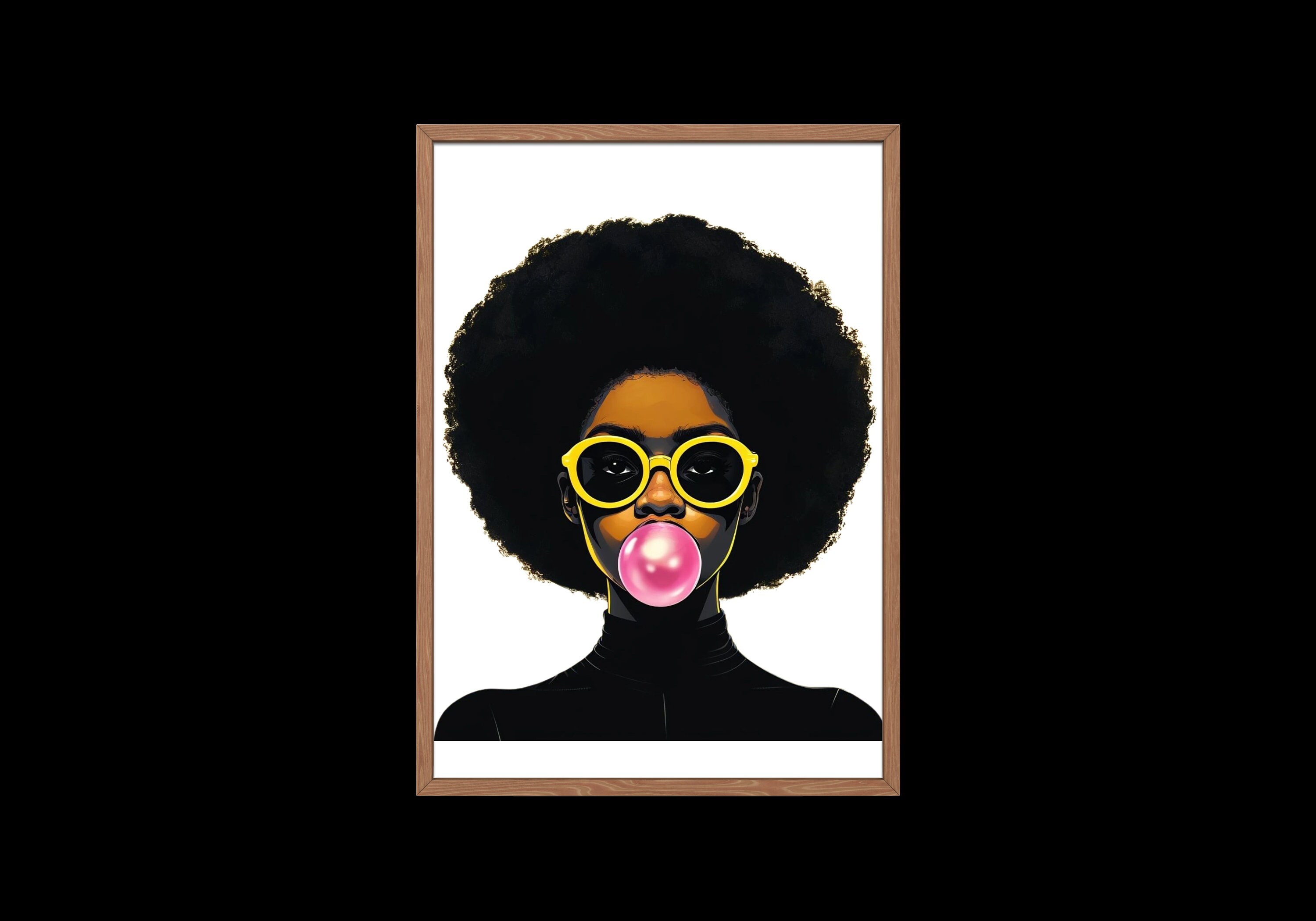 Black Woman Pop Art Print | Afro, Bubblegum, Yellow Sunglasses (digital ...