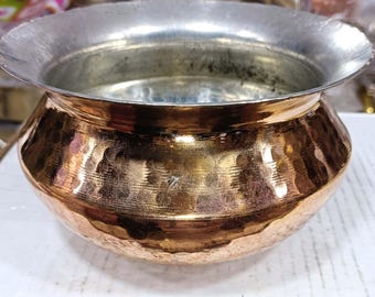Pure Brass Patili with Lid | Hammered Shiny Degchi with Handles |987gm