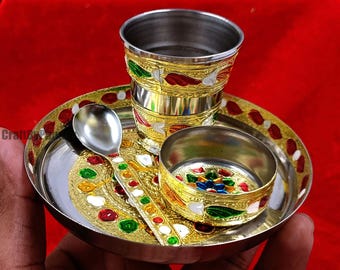 Handcrafted Khana Ji Brass Pooja Thali Set 0.69gm 3.5