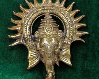BRASS Metal Ganesha Wall Hanging 285gm 9.5x8"