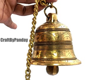 Brass Hanging Temple Bell with Chain 600 Gram 3x3x3 Inch