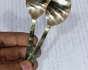 Pure Brass Spoon Pair | Small Pooja & Serving Spoons | 5 Inch | 36 GM