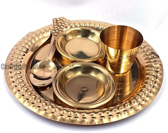 Handcrafted Brass Pooja Thali Set 46.3 gm | 4.2in